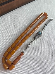 Usta İşçilik Gümüş Püsküllü Orijinal Sıkma Kehribar Tesbih