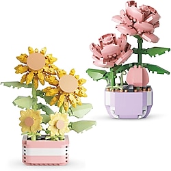 2li Çiçek Lego Seti 684 Parça | 2 Adet İnşaat Tuğla Çiçek Setleri Botanik Oyuncak Gül Ayçiçeği