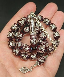 Sıfır Ürün Gümüş Çakımlı Ateş Kehribar Tesbih Oğuzhan Karadağ