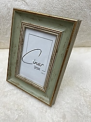 10 x 15 ölçülerinde eskitme ahşap görünümlü açık yeşil camlı çerçeve