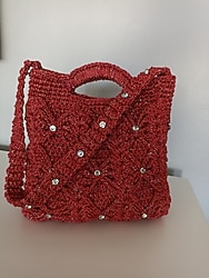 Taş detaylı örgü çanta