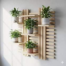 ahşap raf çiçeklik