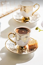 kahve fincan takımı altın renkli porselen 6 kişilik