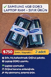 SAMSUNG 4GB DDR3 SODIMM LAPTOP RAM – SIFIR (2 ADET