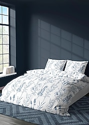 Gri Çiçek Desenli Beyaz Nevresim Takımı çift kişilik çarşaflı