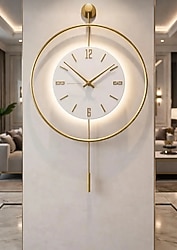 Duvar saati ledli Işıklı Çelik çember cam göbek gold
