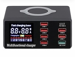 WLX-X9D 8 Port Kablosuz Şarj QC 3 .0 Hızlı Çoklu Şarj Aleti 4 USB 4 PD Type-C