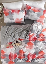 Gri ve Kırmızı Tie-Dye Desenli Nevresim Takımı tek kişilik çarşaflı