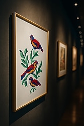 Dalda Üç Kuş kanaviçe tablo