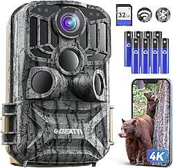 Profesyonel Fotokapan 30M Gece Görüşlü 4K 48MP Av Kamerası 0.1s Tetik Hareket Aktif, Su Geçirmez, Ultra Geniş Açılı