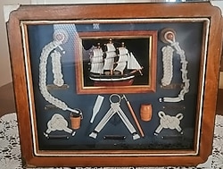 Dekoratif Denizcilik Temalı Ahşap Çerçeveli Gemi ve Deniz Düğümleri