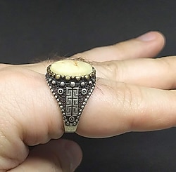 Osmanlı Miskevi Taşlı Gümüş Yüzük 925 ayar