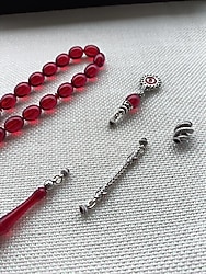 ÖZEL TASARIM 925 AYAR GÜMÜŞ PÜSKÜLLÜ USTA İŞÇİLİK ATEŞ KEHRİBAR TESBİH