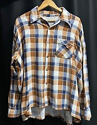 Vintage Turuncu-Lacivert Plaid Flannel: Cep detaylı, kalın dokulu, her kombine uyar!