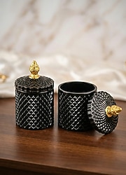 2'li El Yapımı Siyah Epoksi Takı ve Saklama Kutusu - Gold Detaylı Kristal Tasarım