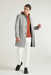 Ds Damat Slim Fit Bej Düz Tek Yırtmaçlı Viskonlu Palto 46 BEDEN