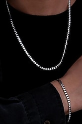 gri zincir detaylı bileklik ve kolye seti