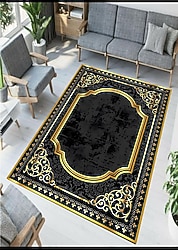 6m2 (180x300) Gold altın desenli siyah oturma odası halısı salon halıları kaymaz taban halılar 