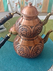 Ağır işlemeli tamamiyle el yapımı bakır Mardin işi Çay seti