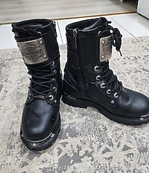 Harley Davidson Siyah Deri Yüksek Topuklu Bağcıklı Bot