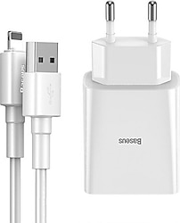 Baseus Speed Mini 10.5W Çift USB Hızlı Şarj Cihazı + Lightning Kablo TZCCFS-R02, Sıfır