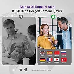 Simultane Çeviri Cihazı | 150 dilde İki yönlü Sesli, Yazılı & Uygulama içi Görüntülü Çeviri