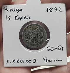 Gümüş Rusya 15 Kopek Yabancı para