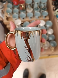 Altın Detaylı Gri Seramik Kupa