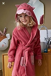 Kapşonlu pembe çocuk bornoz prenses