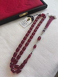 Usta İşçilik 925 Ayar Gümüş Püsküllü Ateş Kehribar Tesbih