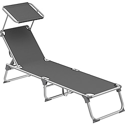 2 ADET Songmics GCB19WGV1 Ayarlanabilir ve Katlanabilir Gölgelikli Şezlong 55 x 193 x 31 cm Koyu Gri,