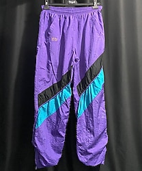İkonik Vintage Hugo Boss Track Pants Mor Ana Renk, Turkuaz-Siyah Diagonal Şeritler, 90’lar, Mükemmel Kondisyon!