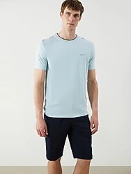 SOUTHBLUE Turkuaz Bisiklet Yaka Baskılı Penye Erkek Tişört M BEDEN