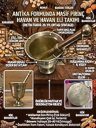 Antika Formunda Masif Pirinç Havan Takımı