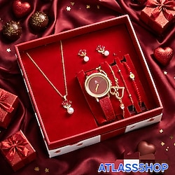 ❤️ Zarafetin Kırmızı Hali – Saat & Takı Seti ❤️  Şıklığı ve zarafeti bir arada sunan bu kırmızı kayışlı bayan kol saati