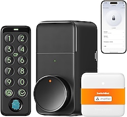SwitchBot WiFi Akıllı Kilit ve Hub Mini Kiti - Uygulama Aracılığıyla Kapıyı Açmak ve Kapatmak için Akıllı Kilit