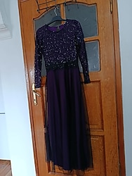 üstü pullu mor astarlı abiye 38 beden