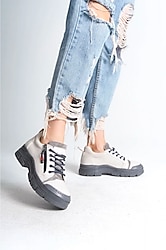 AGATHA Bağcıklı Fermuarlı Ortopedik Taban Kadın Sneaker Spor Ayakkabı CGT - Krem