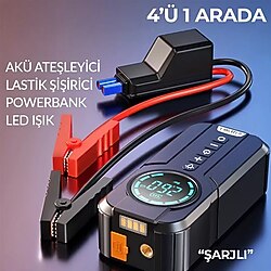 Robo 4'ü bir arada Akü Takviye, Hava Pompası, Powerbank, LED Aydınlatma