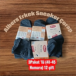 🧦 Albers Erkek Sneaker Çorap – 3Paket ’lü (41-45 Numara) 12 çift  ATLASSSHOP güvencesiyle!  ✔ Yumuşak pamuklu kumaş  ✔