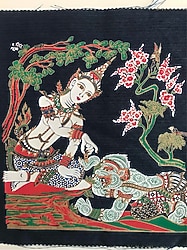 Hanuman ve Suphannamacha / El Boyama Duvar Sanatı /Tayland Mitolojisinden Aşkın Simgesi