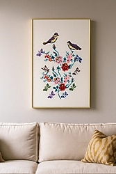 Kuş, kelebek, çiçek kanaviçe tablo