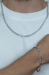 erkek parlak beyaz minimalist bileklik ve kolye