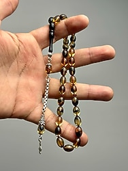 Gümüş Püsküllü Sıkma Kehribar Tesbih