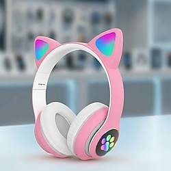 STN-28 RGB Işıklı Kedi Kulaklı Bluetooth Kulaklık - Şeker Pembe