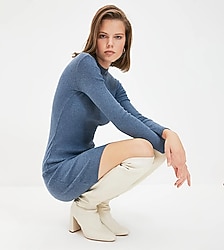 Trendyol Milla Indigo mavi dik yaka triko elbise