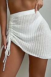 Kadın Örgü Plaj Eteği Dantel Görünümlü Mini Pareo Yırtmaç Bağlamalı Etek