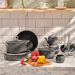 Karaca biogranit steel plus 14 parça granit tencere seti