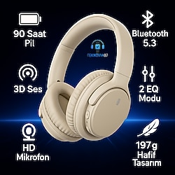 V16 Kablosuz Kulaküstü Kulaklık Bej