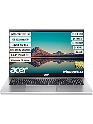 Acer Aspire 3 I5-1235U 8 GB 512 GB SSD 15,6 " FHD IPS W11 Gümüş